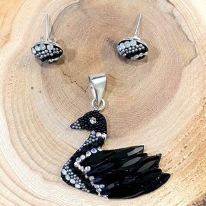 ⚡️Mega Sale⚡️ Handcrafted Silver925 and rhinestone swan pendant and earrings